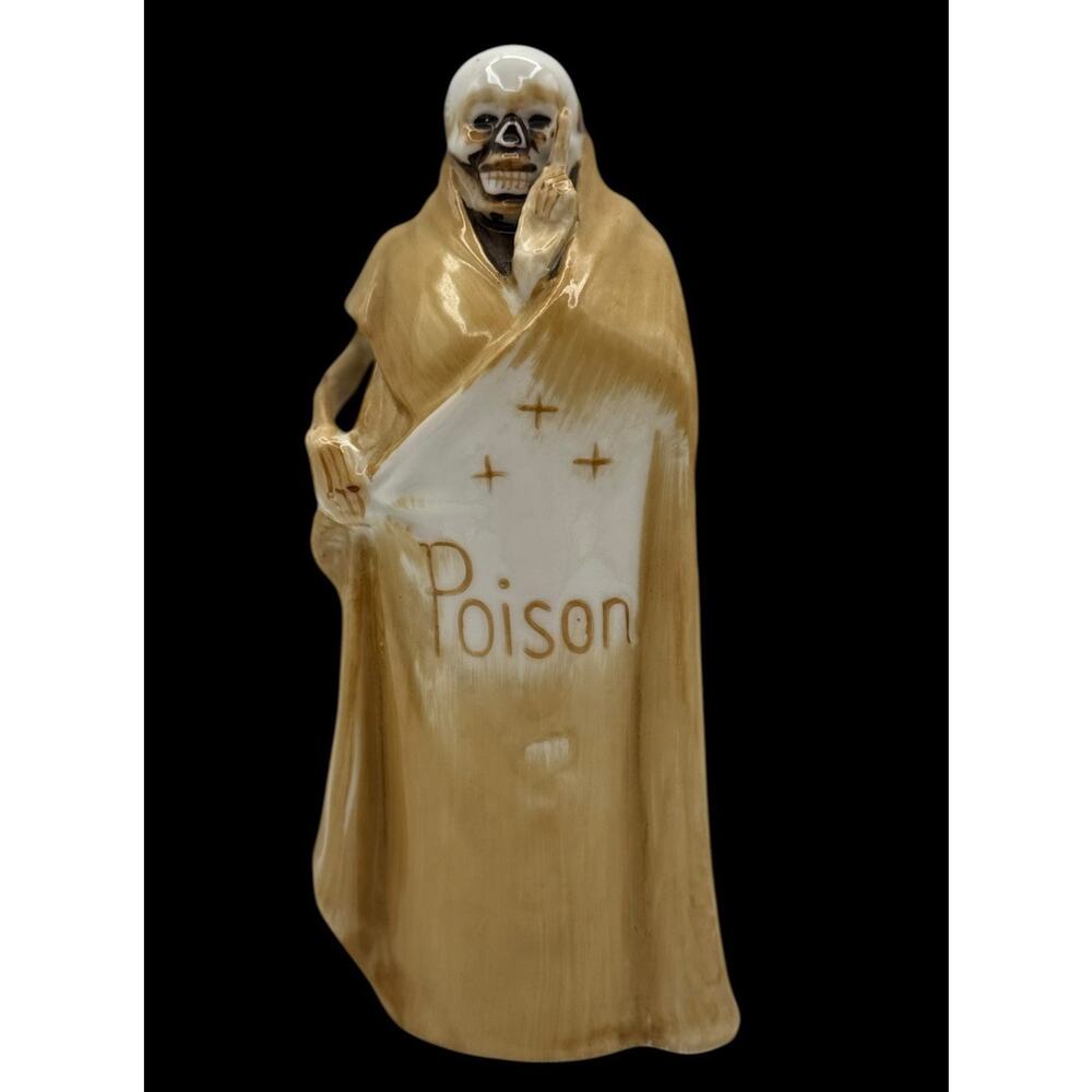 Vintage Grim Reaper Poison Decanter Porcelain 7" Made in Japan Skeleton Skull